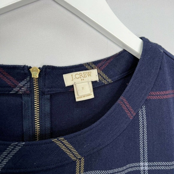 J. Crew Plaid Shift Dress w/ Pockets Short Sleeve Size 2 Navy Multicolor School - Picture 2 of 4